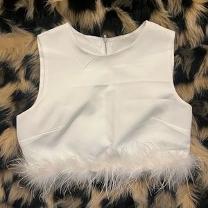 Cropped white top with feathers